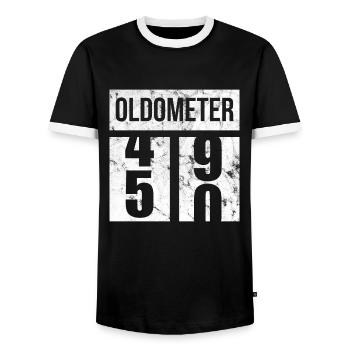 50 Oldometer Idée Cadeau 50ème Anniversaire - T-shirt contrasté Homme - noir/blanc - Devant - AI Model Female 172 light (172cm) & AI Model Male 178 light (178cm)