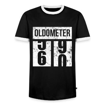 60 Oldometer Idée Cadeau 60ème Anniversaire - T-shirt contrasté Homme - noir/blanc - Devant - AI Model Female 172 light (172cm) & AI Model Male 178 light (178cm)