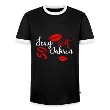 Sexy seit 50 Jahren - Männer Kontrast-T-Shirt - Schwarz/Weiß - Vorne - AI Model Female 172 light (172cm) & AI Model Male 178 light (178cm)