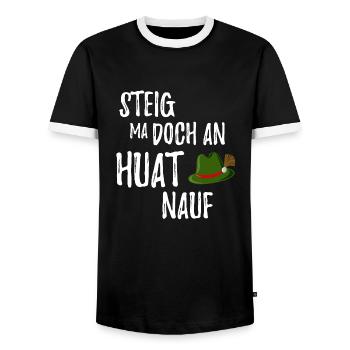 Steig ma doch an Huat nauf Bayrischer Spruch - Männer Kontrast-T-Shirt - Schwarz/Weiß - Vorne - AI Model Female 172 light (172cm) & AI Model Male 178 light (178cm)
