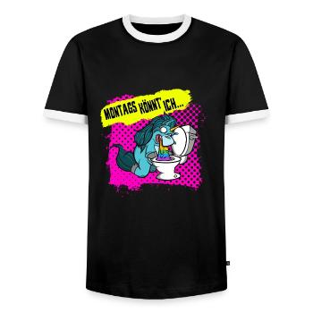 Montags könnt ich... Lustiges Einhorn Design - Männer Kontrast-T-Shirt - Schwarz/Weiß - Vorne - AI Model Female 172 light (172cm) & AI Model Male 178 light (178cm)