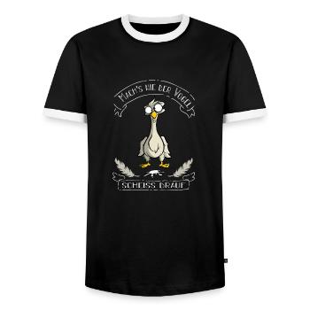 Mach`s wie der Vogel - Scheiss drauf - Männer Kontrast-T-Shirt - Schwarz/Weiß - Vorne - AI Model Female 172 light (172cm) & AI Model Male 178 light (178cm)