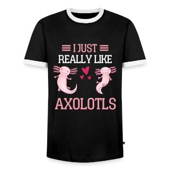 I just like Axolotl Funny gift Axolotl - Men's Ringer Shirt - black/white - Front - AI Model Female 172 light (172cm) & AI Model Male 178 light (178cm)