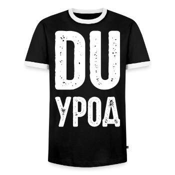 Du Freak! Spruch auf Russisch Russak Russland für - Männer Kontrast-T-Shirt - Schwarz/Weiß - Vorne - AI Model Female 172 light (172cm) & AI Model Male 178 light (178cm)