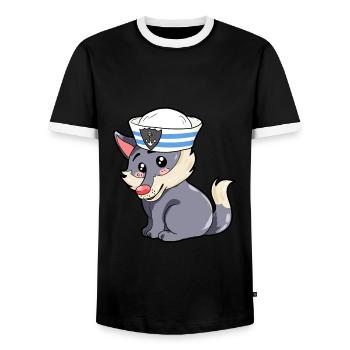 Matrose Wolf - Männer Kontrast-T-Shirt - Schwarz/Weiß - Vorne - AI Model Female 172 light (172cm) & AI Model Male 178 light (178cm)