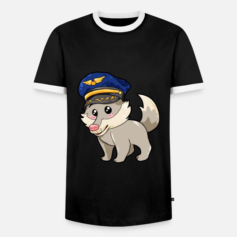 Pilot Wolf - Männer Kontrast-T-Shirt - Schwarz/Weiß