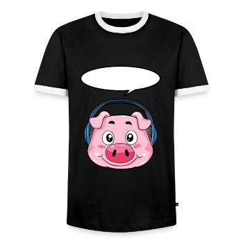 Pig with headphones - Men's Ringer Shirt - black/white - Front - AI Model Female 172 light (172cm) & AI Model Male 178 light (178cm)