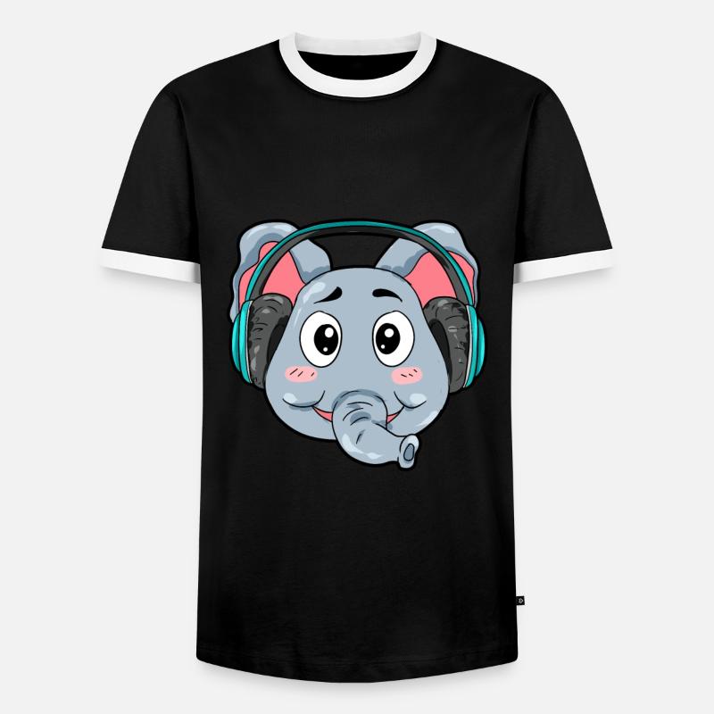 Elefant mit Kopfhörer - Männer Kontrast-T-Shirt - Schwarz/Weiß