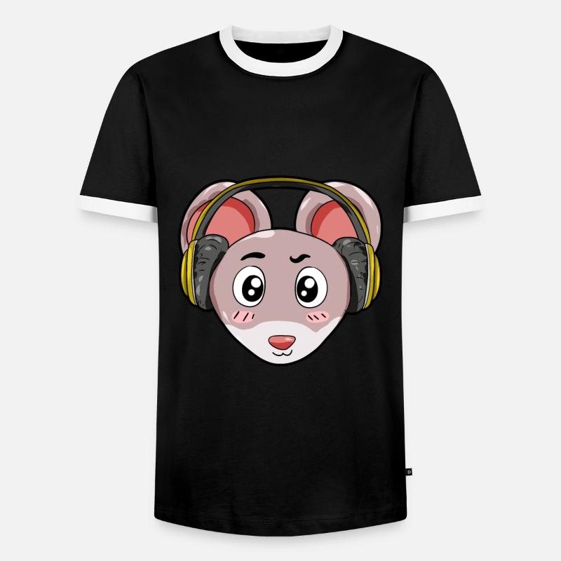 Maus mit Kopfhörer - Männer Kontrast-T-Shirt - Schwarz/Weiß