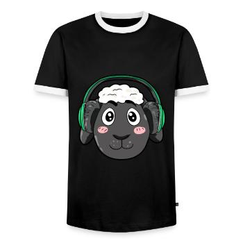 Sheep with headphones - Men's Ringer Shirt - black/white - Front - AI Model Female 172 light (172cm) & AI Model Male 178 light (178cm)