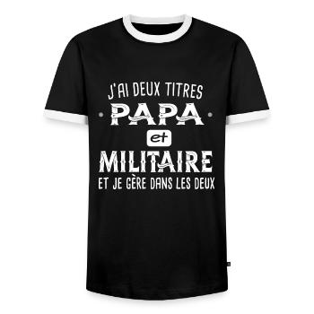 Papa militaire. Cadeau fête des pères, armée père - T-shirt contrasté Homme - noir/blanc - Devant - AI Model Female 172 light (172cm) & AI Model Male 178 light (178cm)