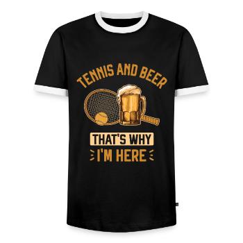 Tennis et bière Écrit Tennis Drôle Joueur de tennis - T-shirt contrasté Homme - noir/blanc - Devant - AI Model Female 172 light (172cm) & AI Model Male 178 light (178cm)