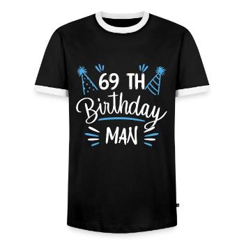 69 ans - cadeau d'anniversaire 69 ans - T-shirt contrasté Homme - noir/blanc - Devant - AI Model Female 172 light (172cm) & AI Model Male 178 light (178cm)
