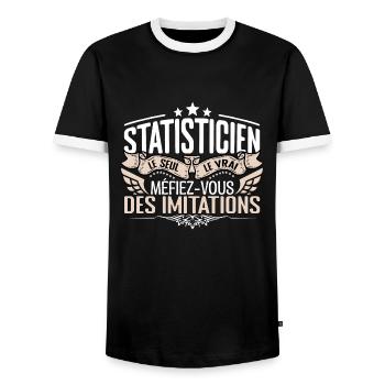 Statisticien le seul Statisticien le vrai Statisti - T-shirt contrasté Homme - noir/blanc - Devant - AI Model Female 172 light (172cm) & AI Model Male 178 light (178cm)