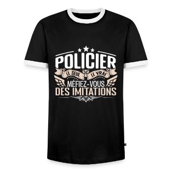 Policier le seul Policier le vrai Policier - T-shirt contrasté Homme - noir/blanc - Devant - AI Model Female 172 light (172cm) & AI Model Male 178 light (178cm)