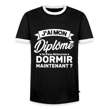 J'ai mon diplôme je peux retourner dormir? - T-shirt contrasté Homme - noir/blanc - Devant - AI Model Female 172 light (172cm) & AI Model Male 178 light (178cm)