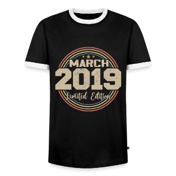 Awesome Since March 2019 Birthday 2019 Gift - Men's Ringer Shirt - black/white - Front - AI Model Female 172 light (172cm) & AI Model Male 178 light (178cm)