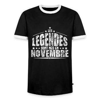 Novembre | les Légendes sont nés en Novembre Anniv - T-shirt contrasté Homme - noir/blanc - Devant - AI Model Female 172 light (172cm) & AI Model Male 178 light (178cm)