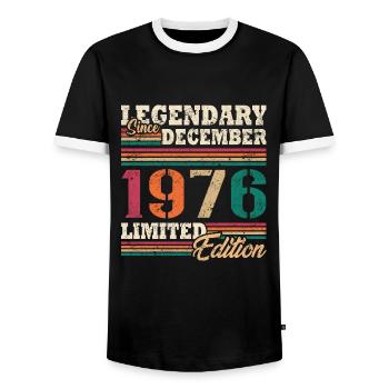 Légendaire Décembre 1976 édition limitée - T-shirt contrasté Homme - noir/blanc - Devant - AI Model Female 172 light (172cm) & AI Model Male 178 light (178cm)