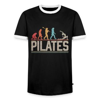 Pilates Evolution Women Fitness and Gym Funny - Men's Ringer Shirt - black/white - Front - AI Model Female 172 light (172cm) & AI Model Male 178 light (178cm)
