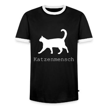 Katzenmensch T-Shirt Katze geschenk - Männer Kontrast-T-Shirt - Schwarz/Weiß - Vorne - AI Model Female 172 light (172cm) & AI Model Male 178 light (178cm)