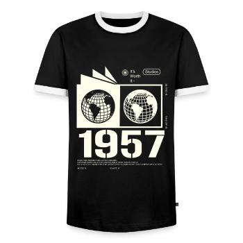 Vintage 1957 Retro Birthday Gift 1957 - Men's Ringer Shirt - black/white - Front - AI Model Female 172 light (172cm) & AI Model Male 178 light (178cm)
