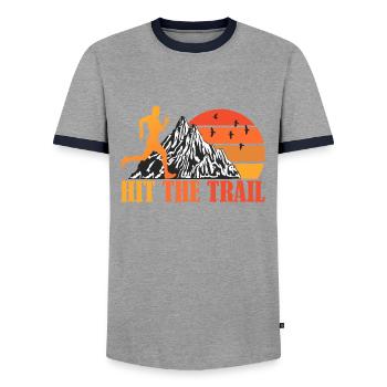 Hit The Trail -Trail Runner Running - Men's Ringer Shirt - grey/navy  - Front - AI Model Female 172 light (172cm) & AI Model Male 178 light (178cm)