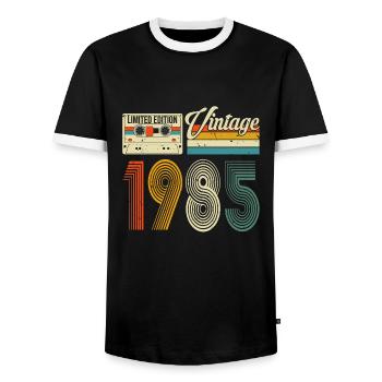 vintage 1985 limited edition 40Th Birthday - Men's Ringer Shirt - black/white - Front - AI Model Female 172 light (172cm) & AI Model Male 178 light (178cm)