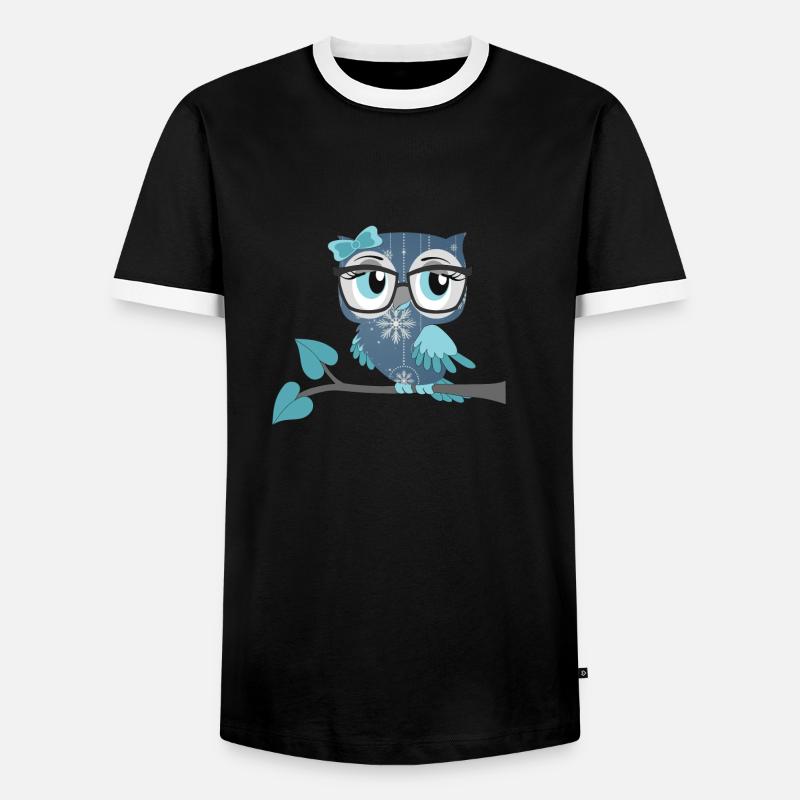 Eule_Schnee-Eule - Männer Kontrast-T-Shirt - Schwarz/Weiß