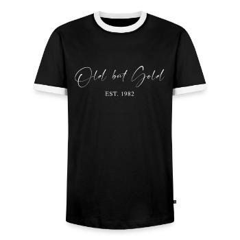 Old but Gold Est. 1982 Script Typography Gift - Men's Ringer Shirt - black/white - Front - AI Model Female 172 light (172cm) & AI Model Male 178 light (178cm)