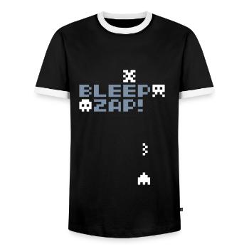 BLEEP_ZAP! - Men's Ringer Shirt - black/white - Front - AI Model Female 172 light (172cm) & AI Model Male 178 light (178cm)