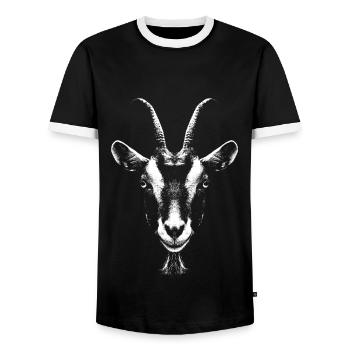 Goat / Goat / Portrait / Head - Men's Ringer Shirt - black/white - Front - AI Model Female 172 light (172cm) & AI Model Male 178 light (178cm)