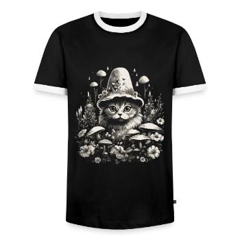 Champignons cottagecore pour chat - T-shirt contrasté Homme - noir/blanc - Devant - AI Model Female 172 light (172cm) & AI Model Male 178 light (178cm)