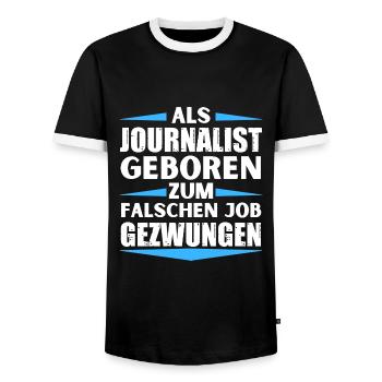 Journalist landed in the wrong job - Men's Ringer Shirt - black/white - Front - AI Model Female 172 light (172cm) & AI Model Male 178 light (178cm)