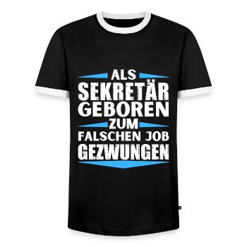 Secretary landed in the wrong job - Men's Ringer Shirt - black/white - Front - AI Model Female 172 light (172cm) & AI Model Male 178 light (178cm)