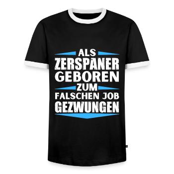 Machinist landed in the wrong job - Men's Ringer Shirt - black/white - Front - AI Model Female 172 light (172cm) & AI Model Male 178 light (178cm)
