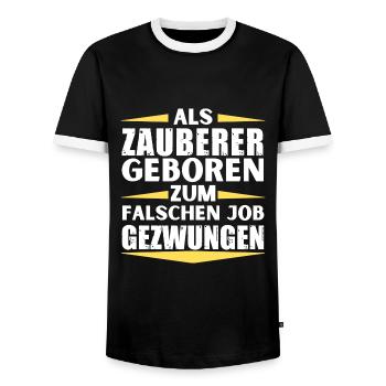 Wizard landed in the wrong job - Men's Ringer Shirt - black/white - Front - AI Model Female 172 light (172cm) & AI Model Male 178 light (178cm)