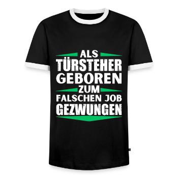 Bouncer landed in the wrong job - Men's Ringer Shirt - black/white - Front - AI Model Female 172 light (172cm) & AI Model Male 178 light (178cm)