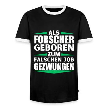 Forscher im falschen Job gelandet - Männer Kontrast-T-Shirt - Schwarz/Weiß - Vorne - AI Model Female 172 light (172cm) & AI Model Male 178 light (178cm)
