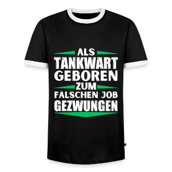 Gas station attendant landed in the wrong job - Men's Ringer Shirt - black/white - Front - AI Model Female 172 light (172cm) & AI Model Male 178 light (178cm)
