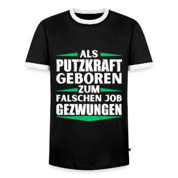 Cleaner landed in the wrong job - Men's Ringer Shirt - black/white - Front - AI Model Female 172 light (172cm) & AI Model Male 178 light (178cm)