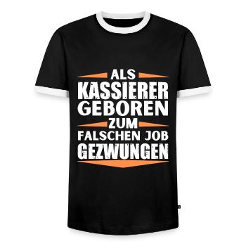 Kassierer im falschen Job gelandet - Männer Kontrast-T-Shirt - Schwarz/Weiß - Vorne - AI Model Female 172 light (172cm) & AI Model Male 178 light (178cm)