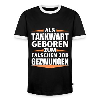 Tankwart im falschen Job gelandet - Männer Kontrast-T-Shirt - Schwarz/Weiß - Vorne - AI Model Female 172 light (172cm) & AI Model Male 178 light (178cm)