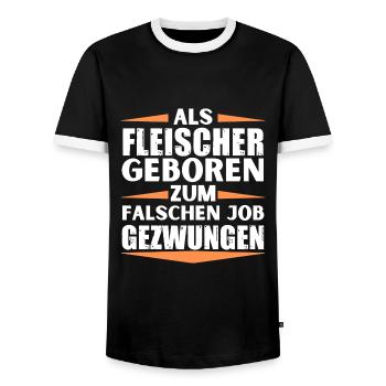 Fleischer im falschen Job gelandet - Männer Kontrast-T-Shirt - Schwarz/Weiß - Vorne - AI Model Female 172 light (172cm) & AI Model Male 178 light (178cm)