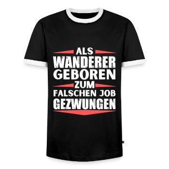 Wanderer im falschen Job gelandet - Männer Kontrast-T-Shirt - Schwarz/Weiß - Vorne - AI Model Female 172 light (172cm) & AI Model Male 178 light (178cm)