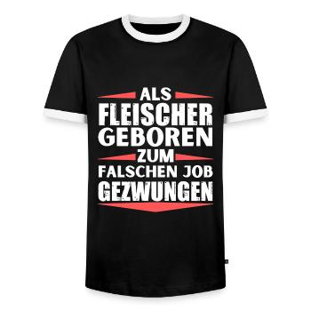 Fleischer im falschen Job gelandet - Männer Kontrast-T-Shirt - Schwarz/Weiß - Vorne - AI Model Female 172 light (172cm) & AI Model Male 178 light (178cm)
