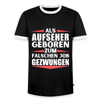 Aufseher im falschen Job gelandet - Männer Kontrast-T-Shirt - Schwarz/Weiß - Vorne - AI Model Female 172 light (172cm) & AI Model Male 178 light (178cm)