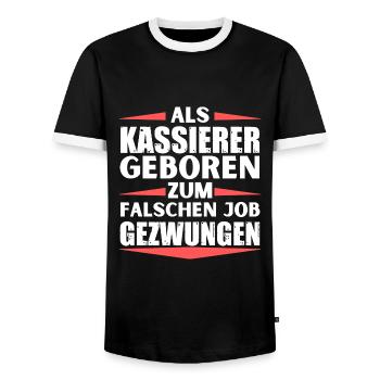 Kassierer im falschen Job gelandet - Männer Kontrast-T-Shirt - Schwarz/Weiß - Vorne - AI Model Female 172 light (172cm) & AI Model Male 178 light (178cm)