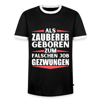 Zauberer im falschen Job gelandet - Männer Kontrast-T-Shirt - Schwarz/Weiß - Vorne - AI Model Female 172 light (172cm) & AI Model Male 178 light (178cm)