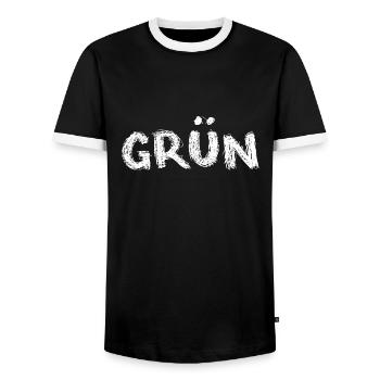 grün oder ? - Männer Kontrast-T-Shirt - Schwarz/Weiß - Vorne - AI Model Female 172 light (172cm) & AI Model Male 178 light (178cm)